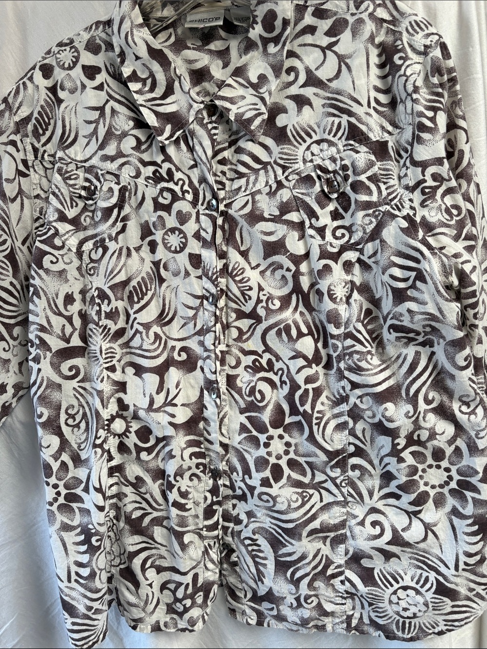 Chicos Women's Floral Print Button-Front Jacket - White & Brown